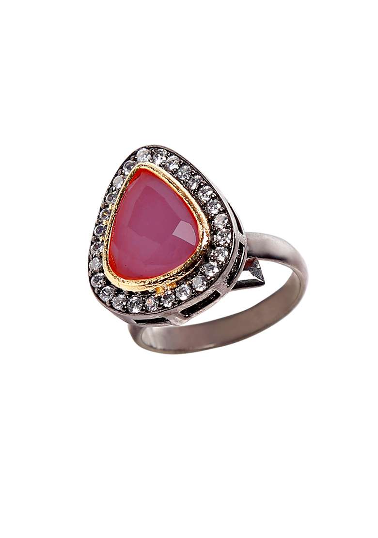 Black White Ruby Victorian Finger Ring - Indya
