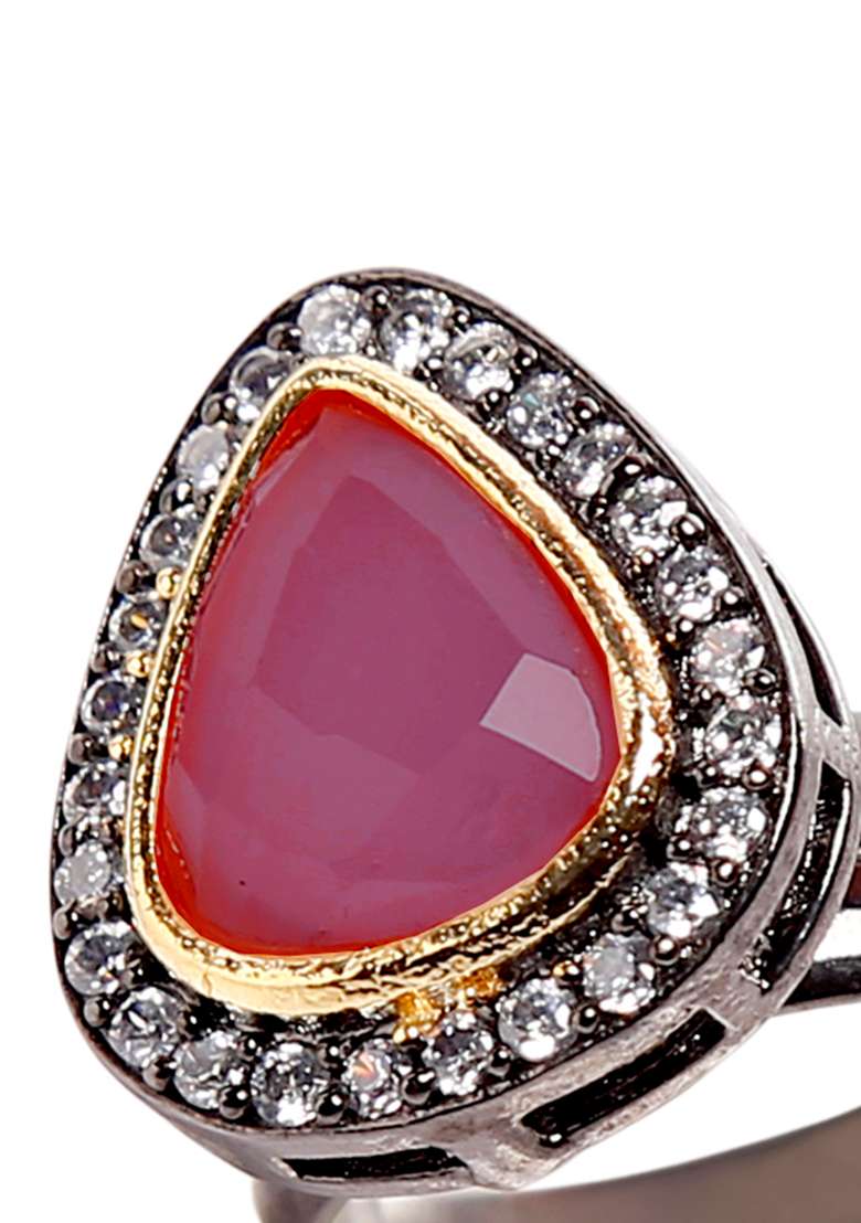 Black White Ruby Victorian Finger Ring - Indya