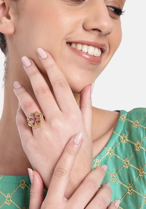 Gold Studded Gold Plated Ring