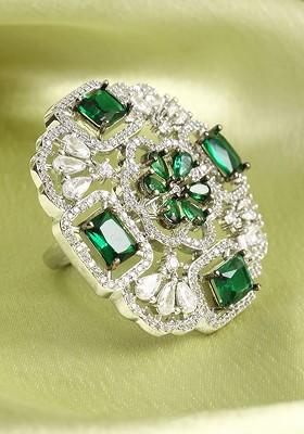 Silver American Diamond Studded  Rhodium Plated Ring