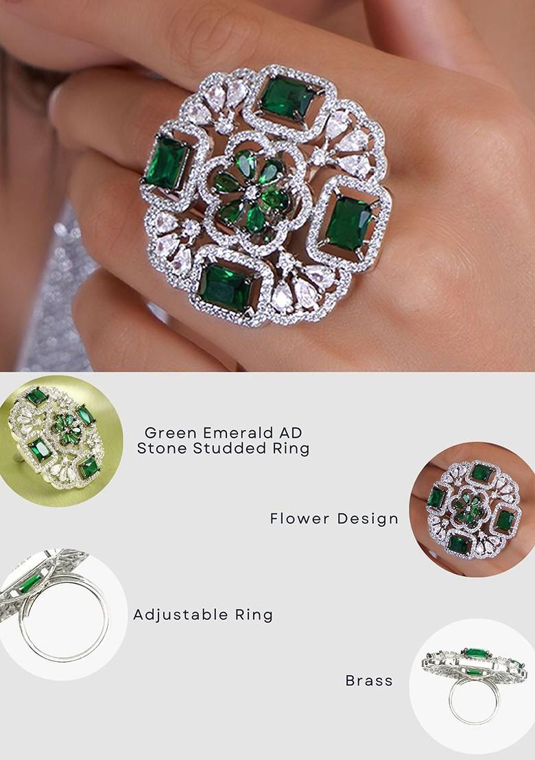 Silver American Diamond Studded  Rhodium Plated Ring