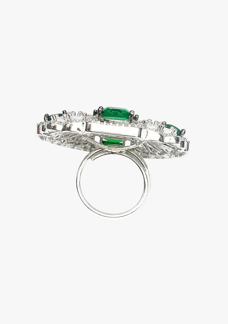 Silver American Diamond Studded  Rhodium Plated Ring