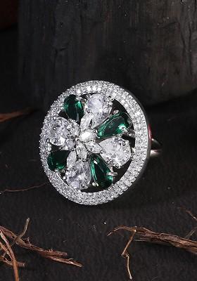Silver  Stones Studded  Rhodium Plated Ring