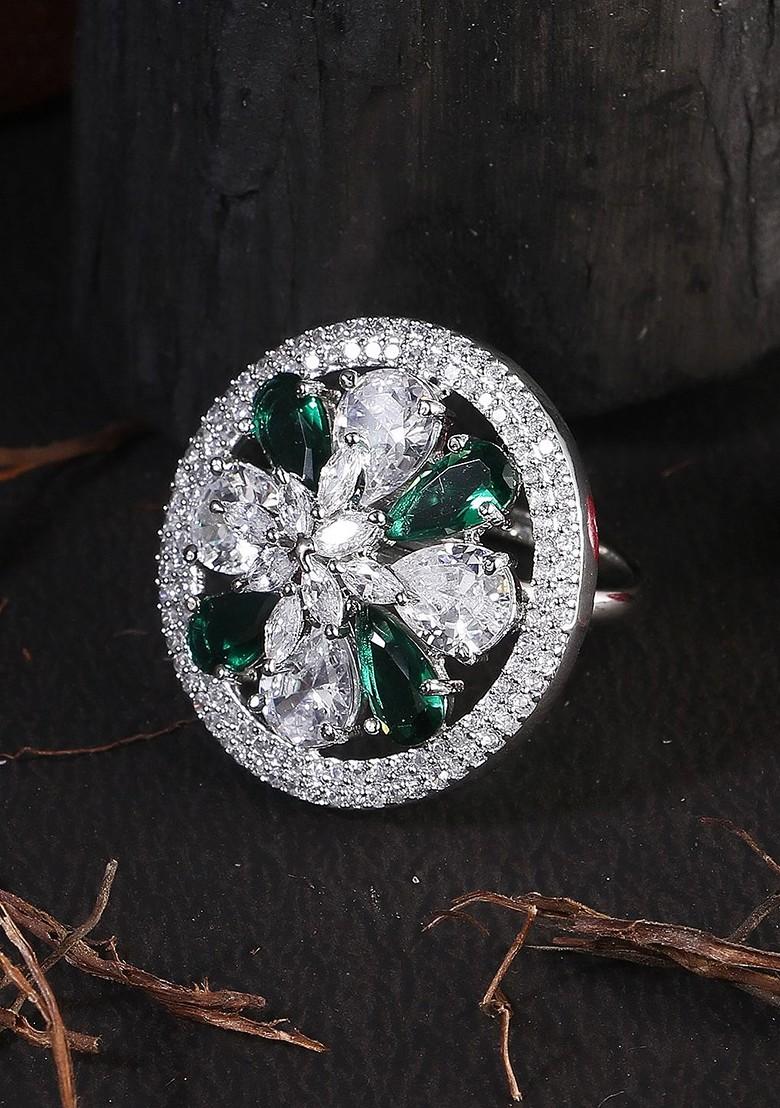 Silver  Stones Studded  Rhodium Plated Ring