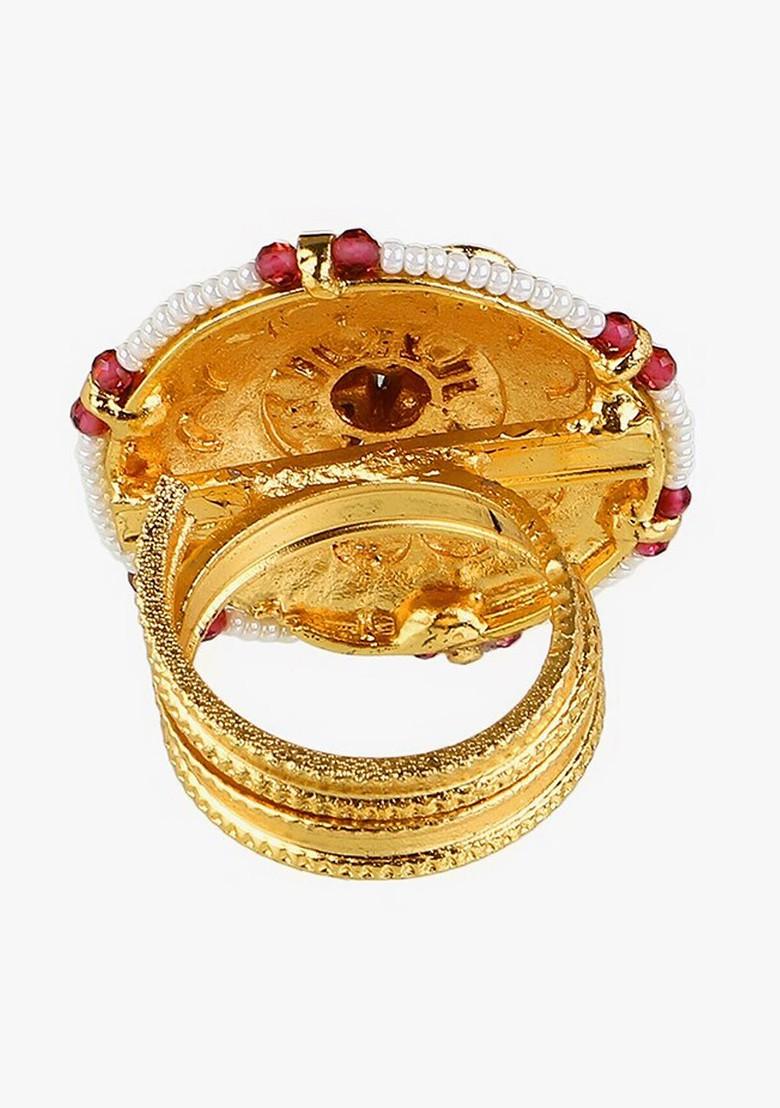 Gold Studded  And Beaded  Gold Plated Ring