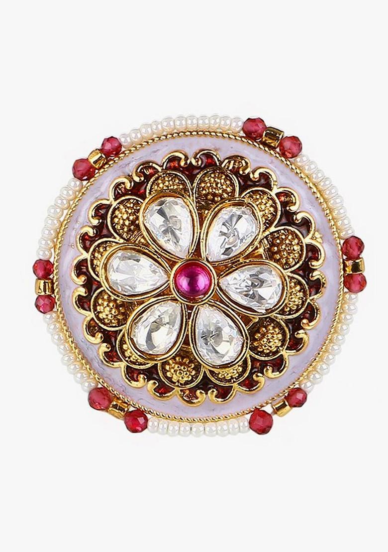 Gold Studded  And Beaded  Gold Plated Ring