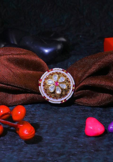 Gold Studded  And Beaded  Gold Plated Ring