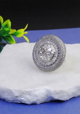 Silver Stone Studded  Rhodium Plated Ring
