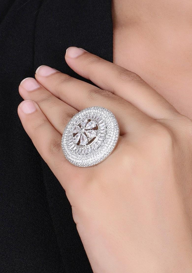 Silver Stone Studded  Rhodium Plated Ring