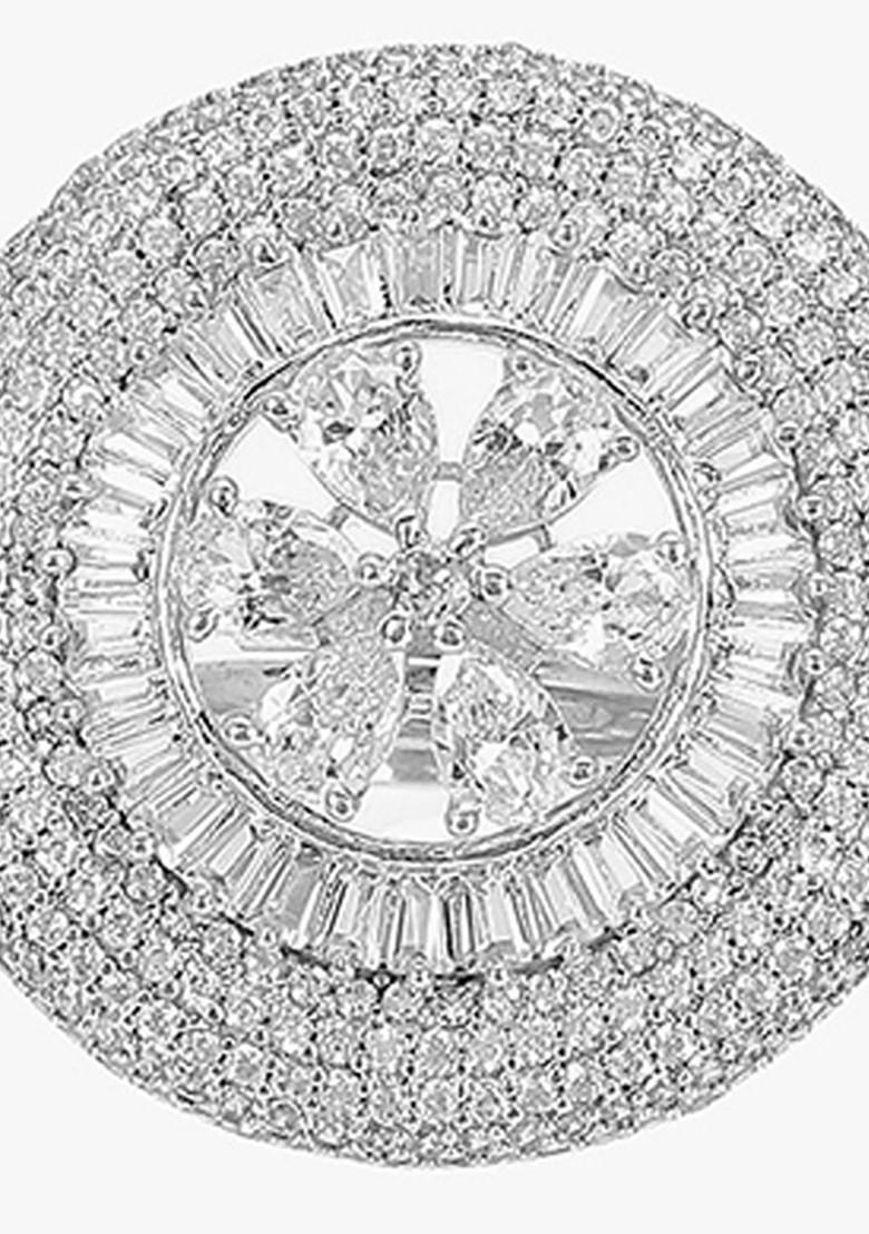 Silver Stone Studded  Rhodium Plated Ring