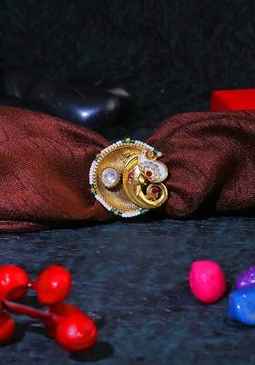 Gold Stone Studded And Beaded Gold Plated Ring