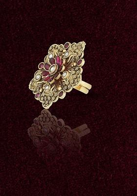 Gold Stone Studded  Gold Plated Ring