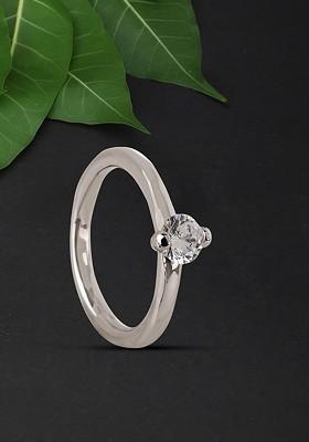 Silver Stone Studded And Beaded Silver Plated  Ring