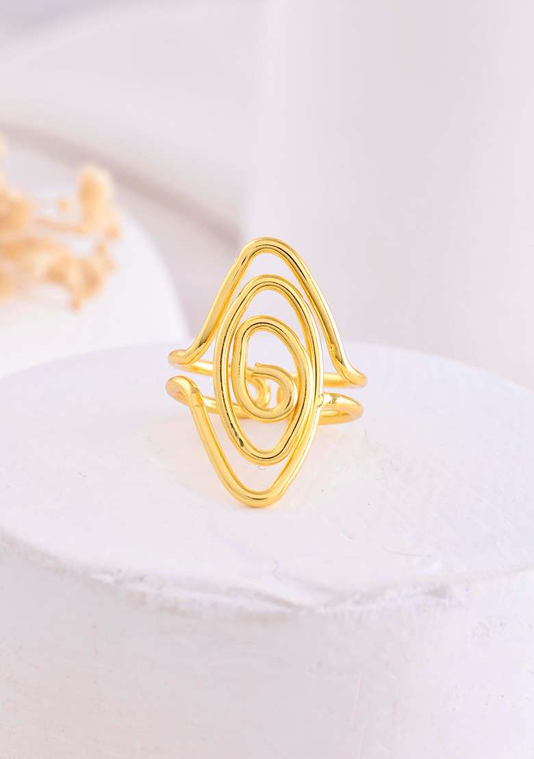 Gold Plated Anti Tarnish Textured Finger Ring - Indya