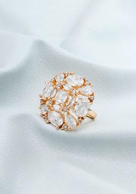 Rose Gold Plated White Stone Studded Ring