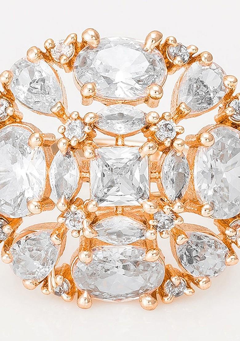 Rose Gold Plated White Stone Studded Ring