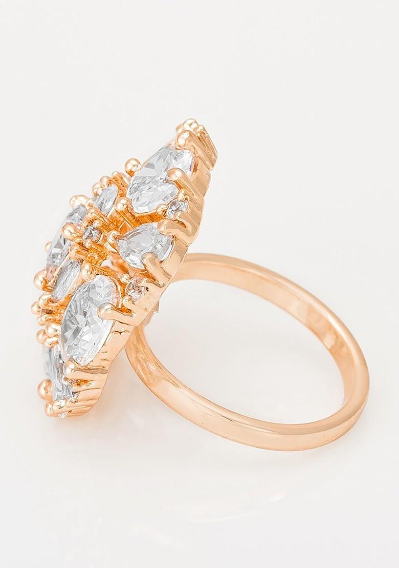Rose Gold Plated White Stone Studded Ring