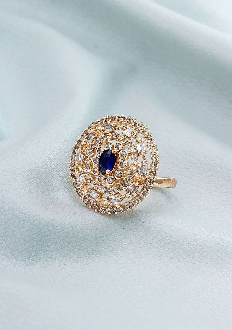 Rose Gold Plated White Stone Studded Ring - Indya