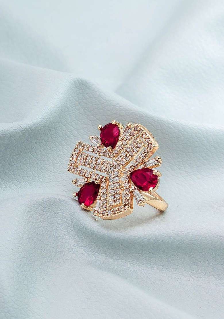 Rose Gold Plated Rose Gold Stone Studded Finger Ring - Indya