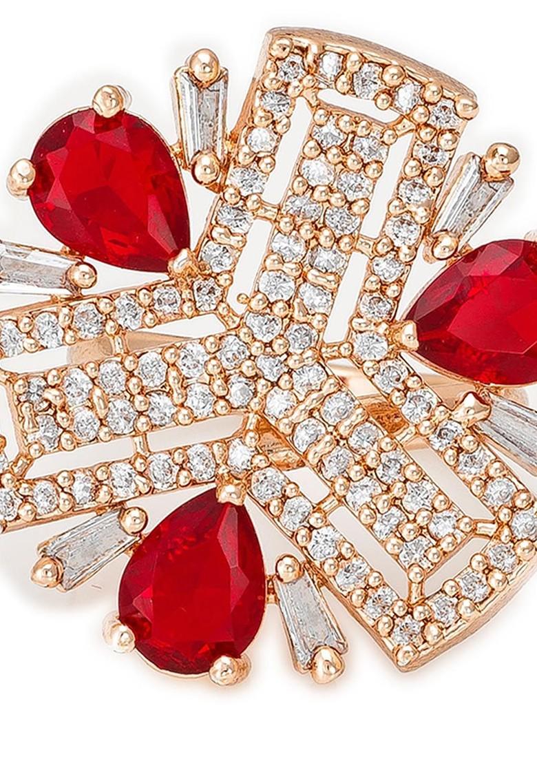 Rose Gold Plated Rose Gold Stone Studded Finger Ring