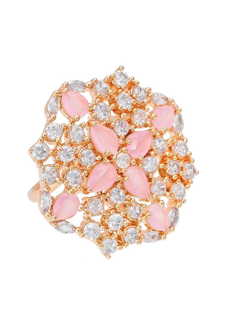 18Kt Gold Plated White And Pink Ad Studded Adjustable Finger Ring