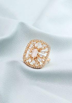 Rose Gold Plated White Stone Studded Finger Ring