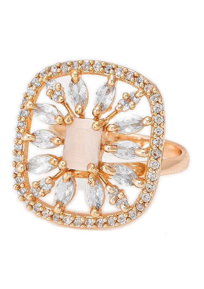 Rose Gold Plated White Stone Studded Finger Ring