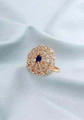 Rose Gold Plated White And Blue Stone Studded Finger Ring