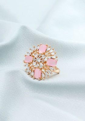 Rose Gold Plated White And Pink Stone Studded Finger Ring