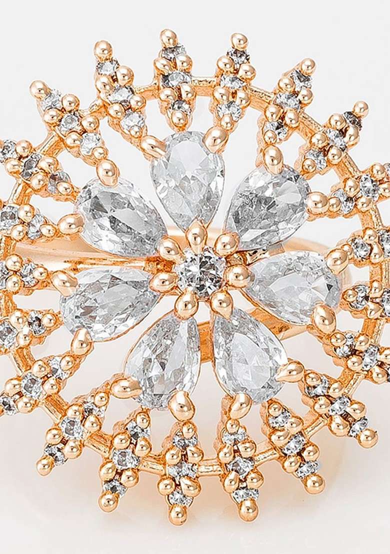 Rose Gold Plated Rose Gold Stone Studded Finger Ring - Indya
