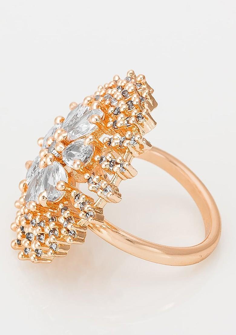 Rose Gold Plated Rose Gold Stone Studded Finger Ring