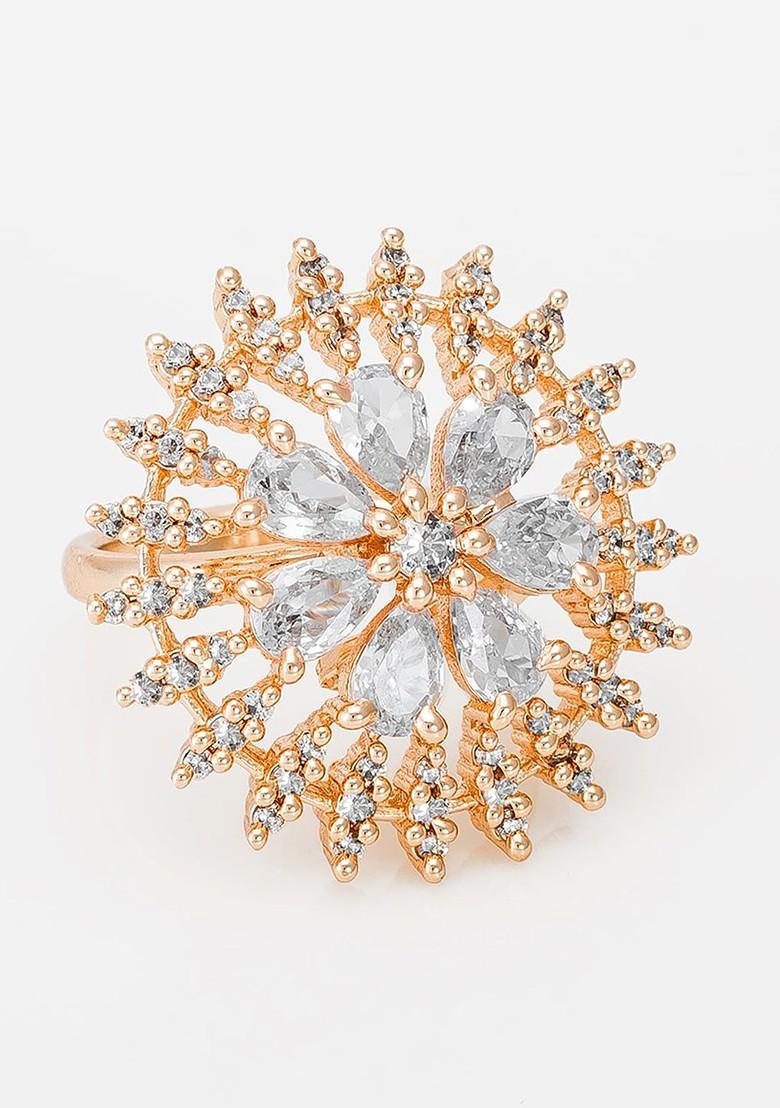 Rose Gold Plated Rose Gold Stone Studded Finger Ring