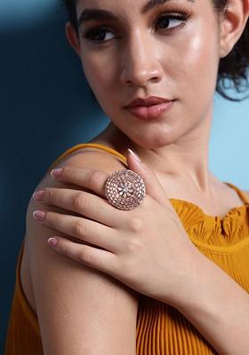 Rose Gold Plated White Stone Studded Finger Ring