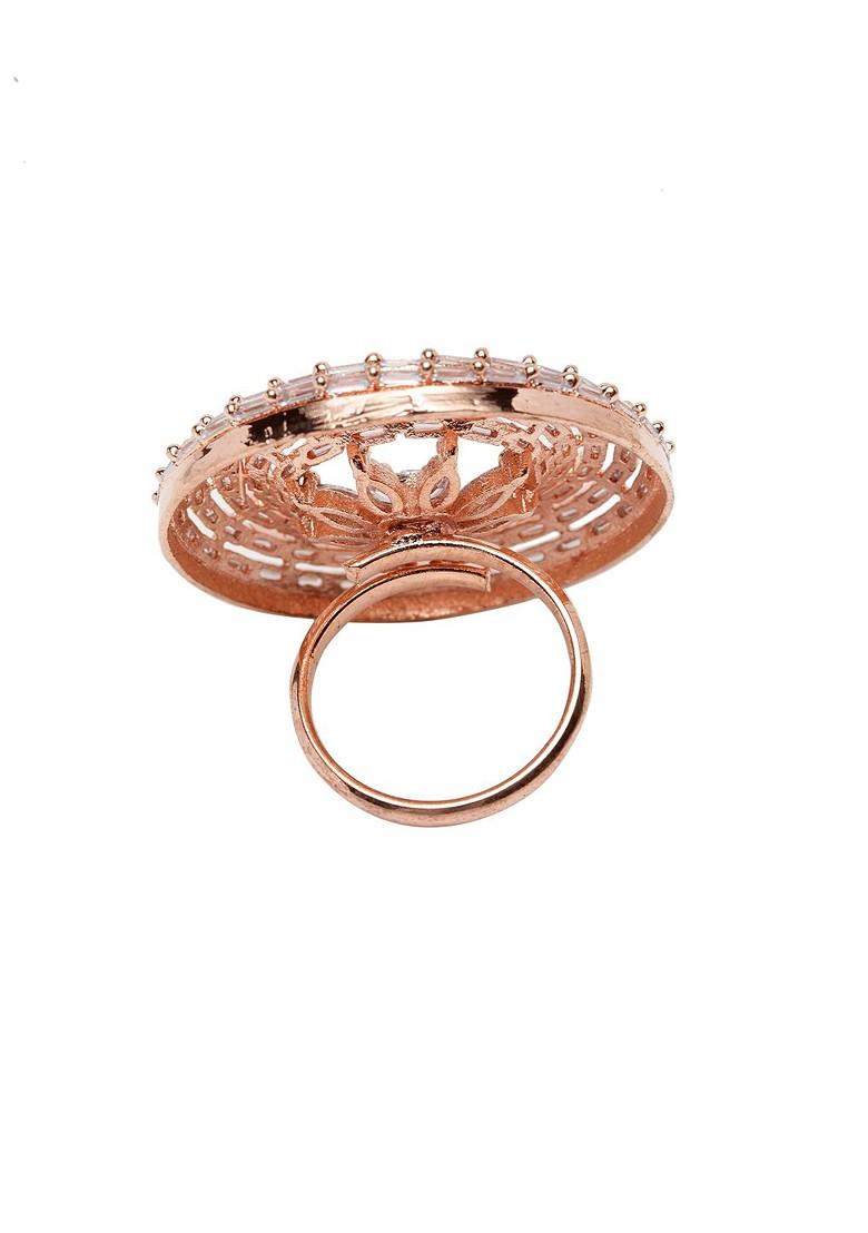 Rose Gold Plated White Stone Studded Finger Ring