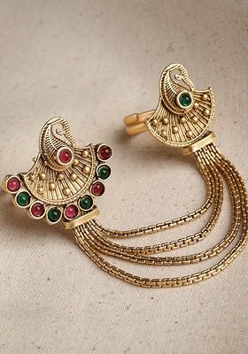 Red Gold Plated Stone Studded Dual Adjustable Finger Ring