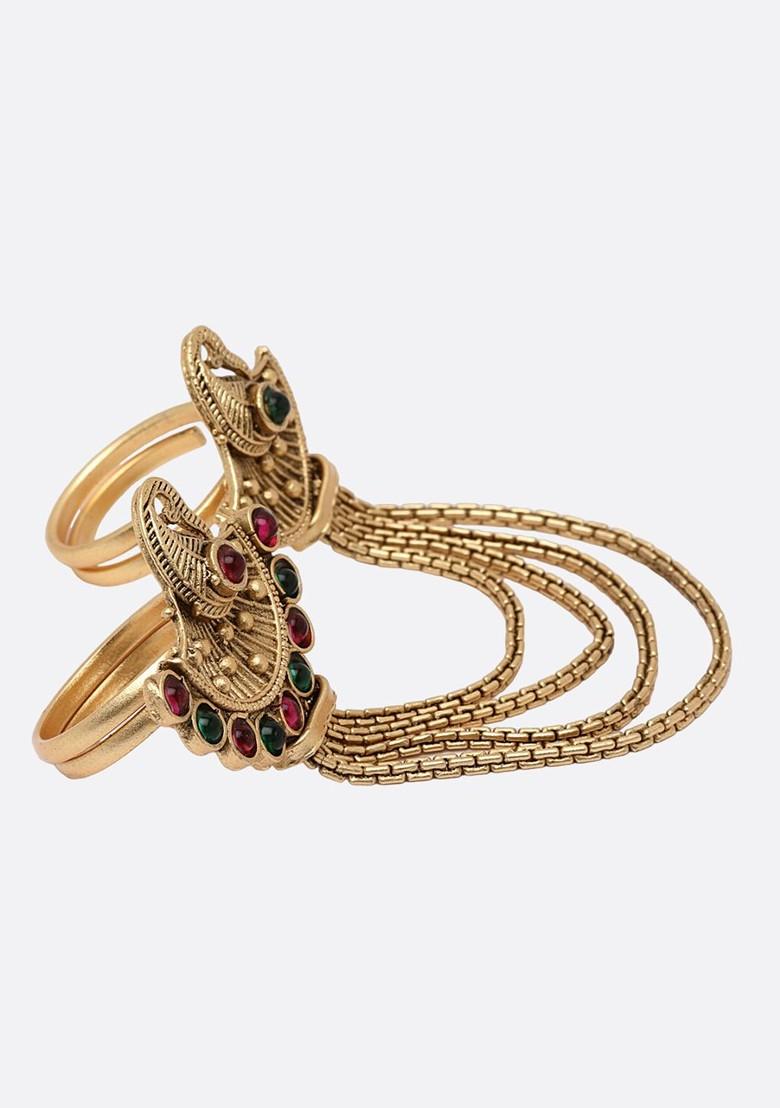 Red Gold Plated Stone Studded Dual Adjustable Finger Ring