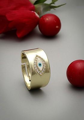 Gold Plated Stone Studded Evil Eye Adjustable Finger Ring