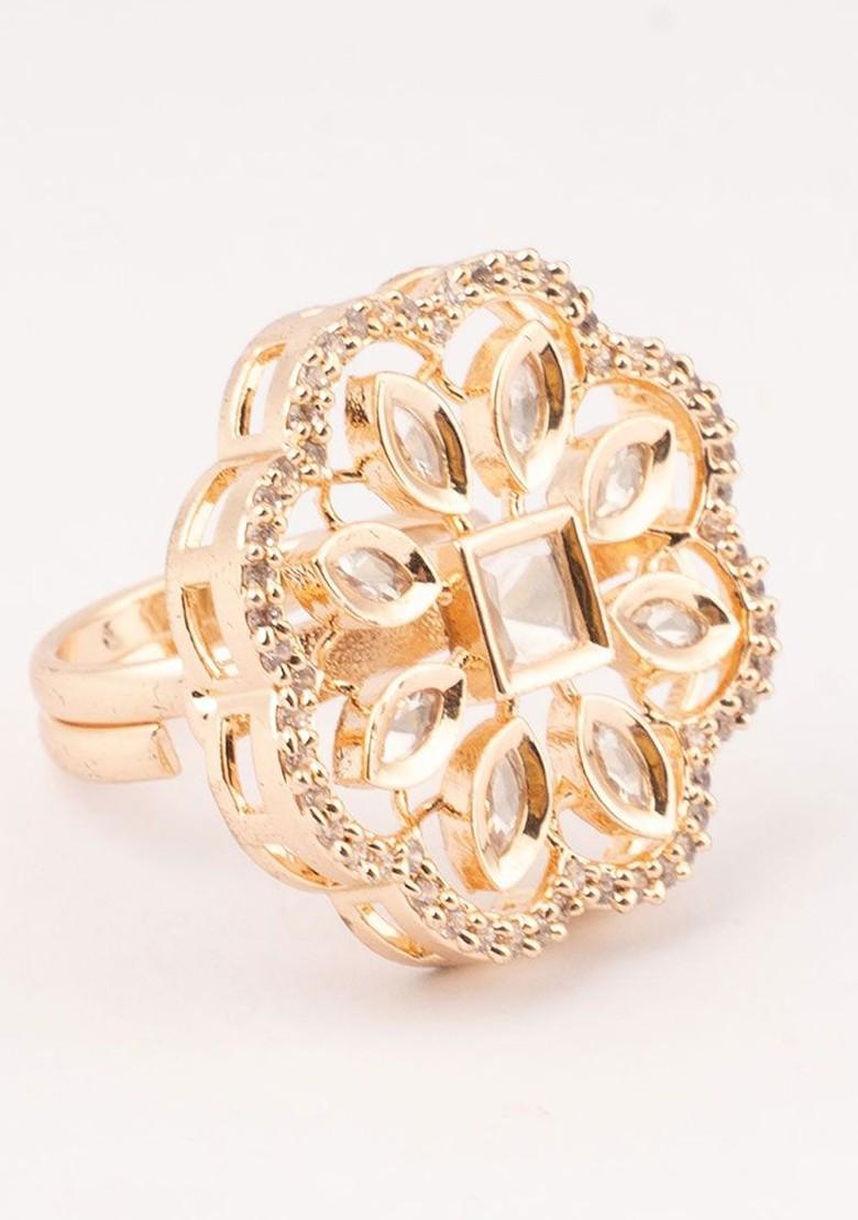 Gold Plated Kundan Studded Adjustable Finger Ring