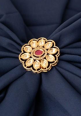 Gold Plated Kundan Studded Adjustable Finger Ring