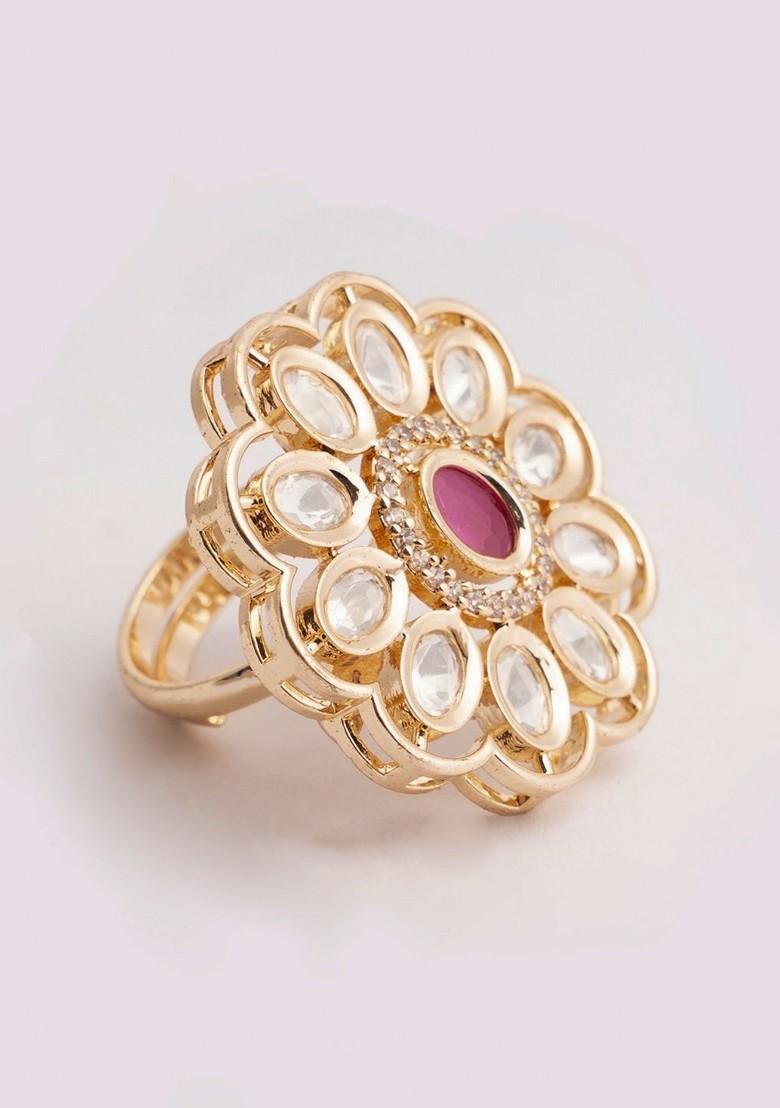 Gold Plated Kundan Studded Adjustable Finger Ring