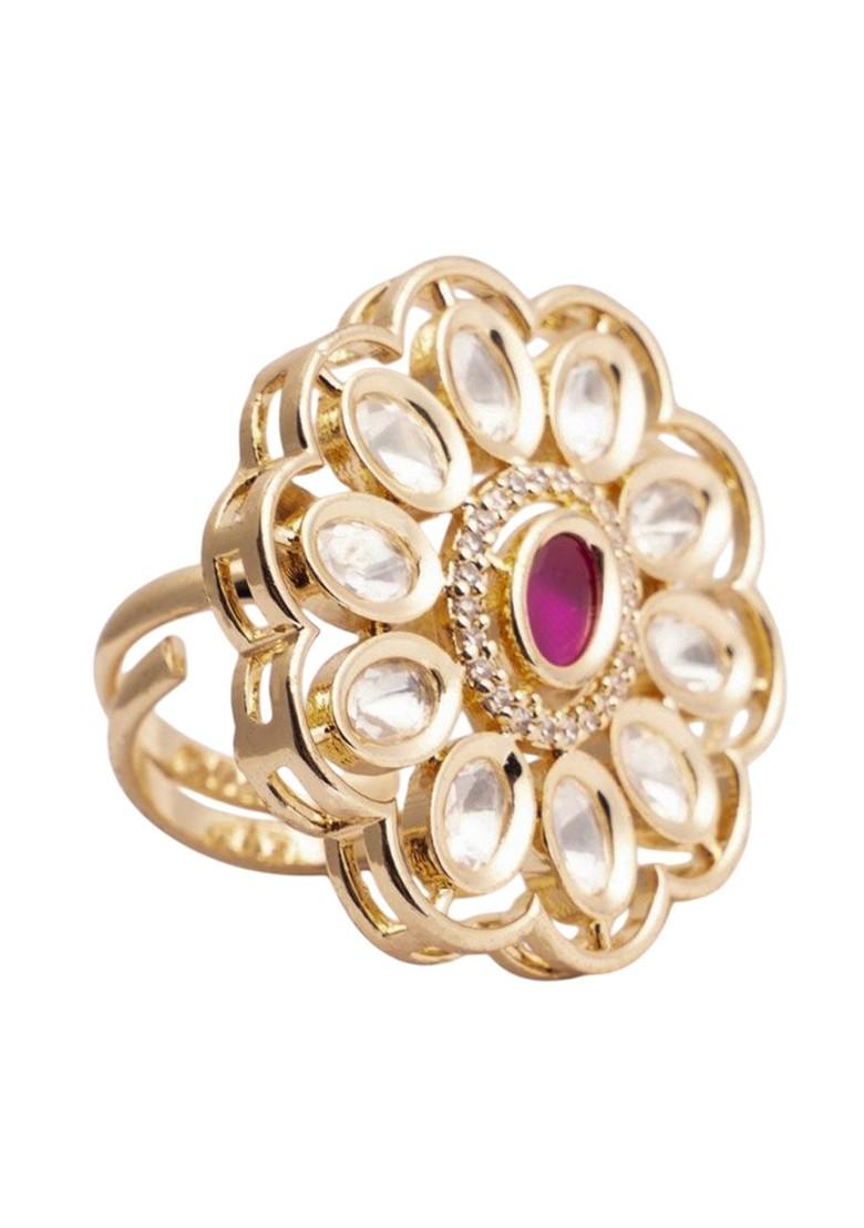 Gold Plated Kundan Studded Adjustable Finger Ring