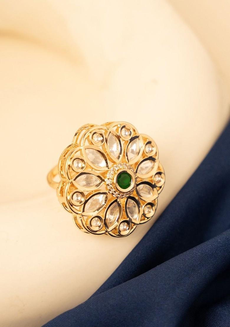 Gold Plated Kundan Studded Adjustable Finger Ring