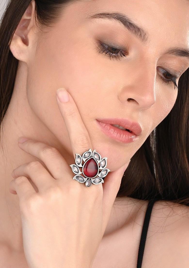 Silver Plated American Diamond Stone Studded Finger Ring