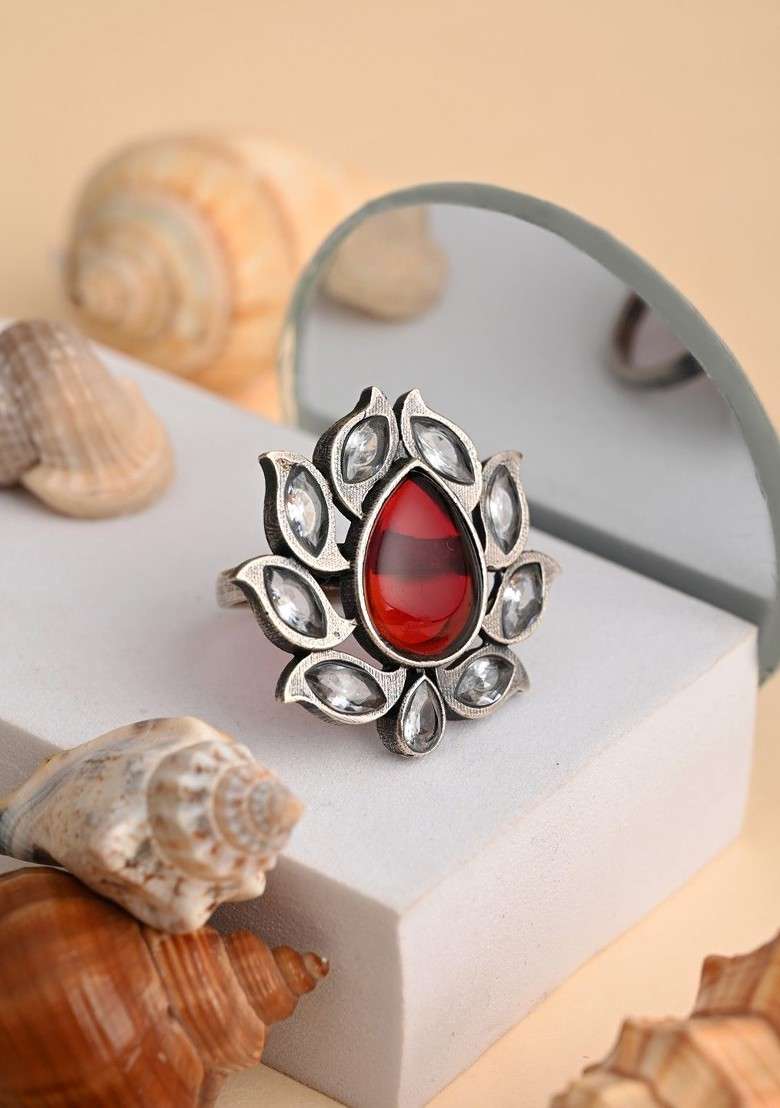 Silver Plated American Diamond Stone Studded Finger Ring - Indya