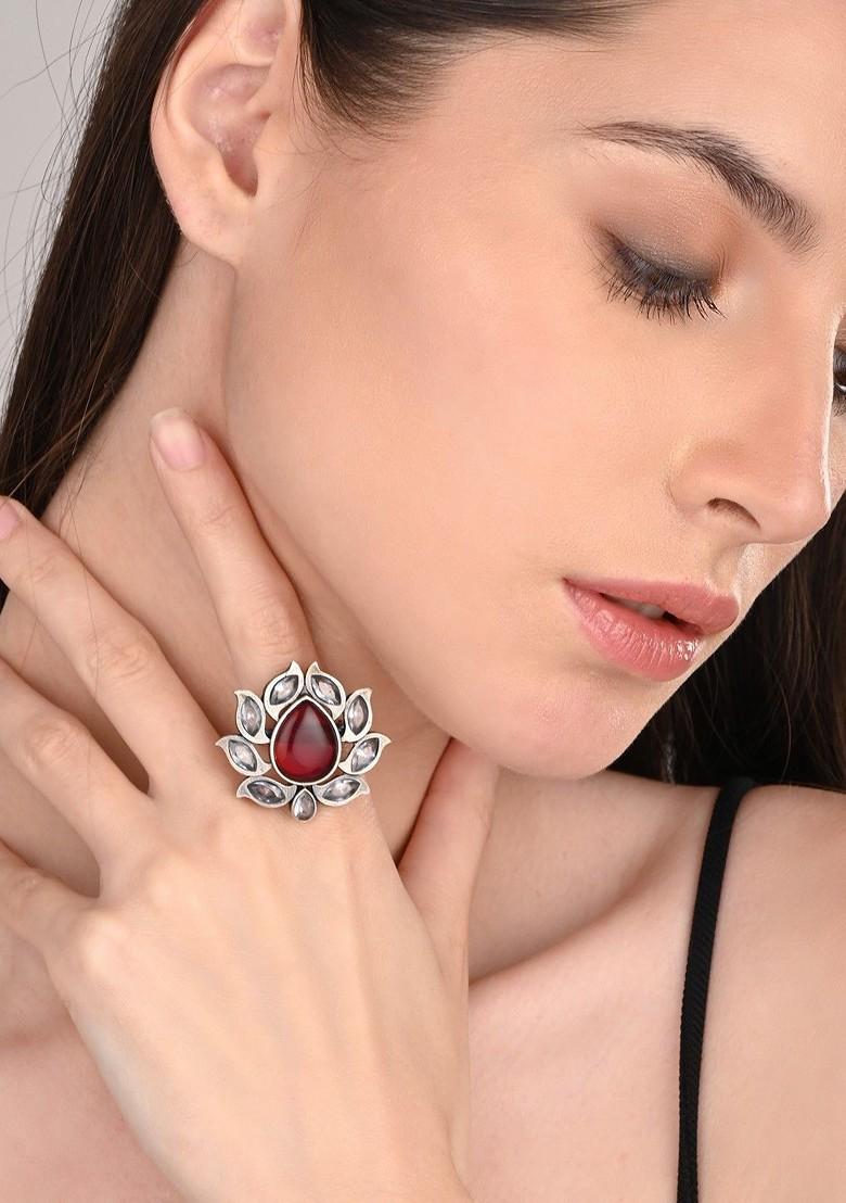 Silver Plated American Diamond Stone Studded Finger Ring