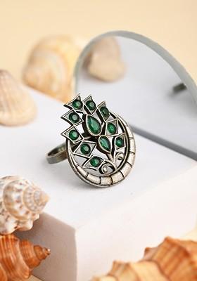 Silver Plated American Diamond Studded Finger Ring