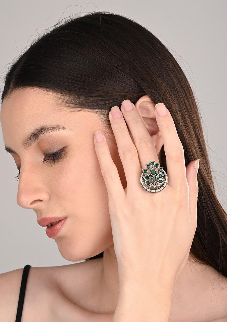 Silver Plated American Diamond Studded Finger Ring