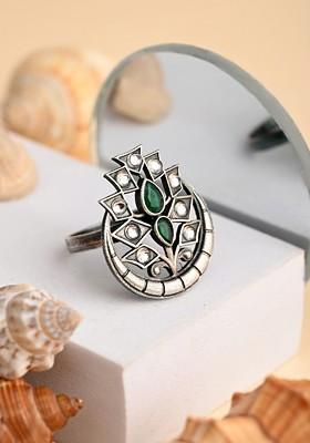 Silver Plated American Diamond Studded Finger Ring