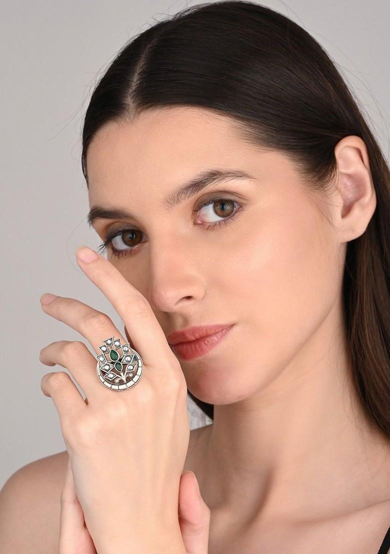 Silver Plated American Diamond Studded Finger Ring