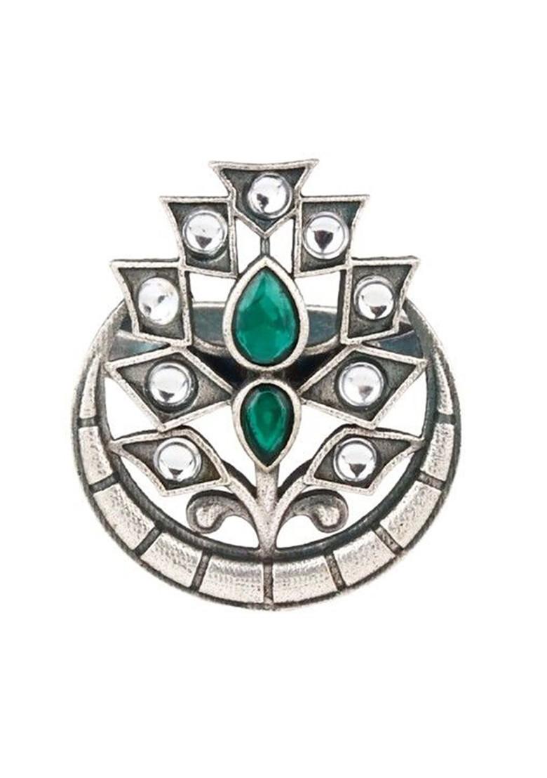 Silver Plated American Diamond Studded Finger Ring